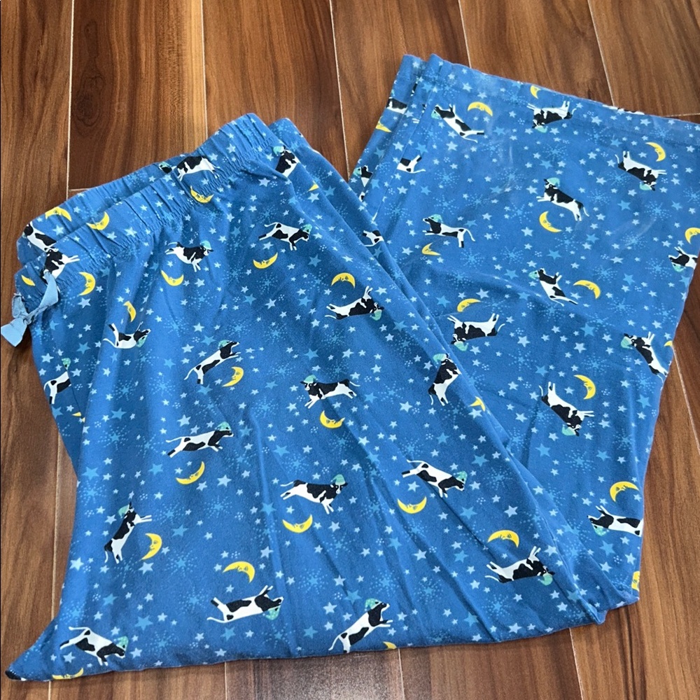 3X Lands End 95% cotton pajama pants cow over the moon